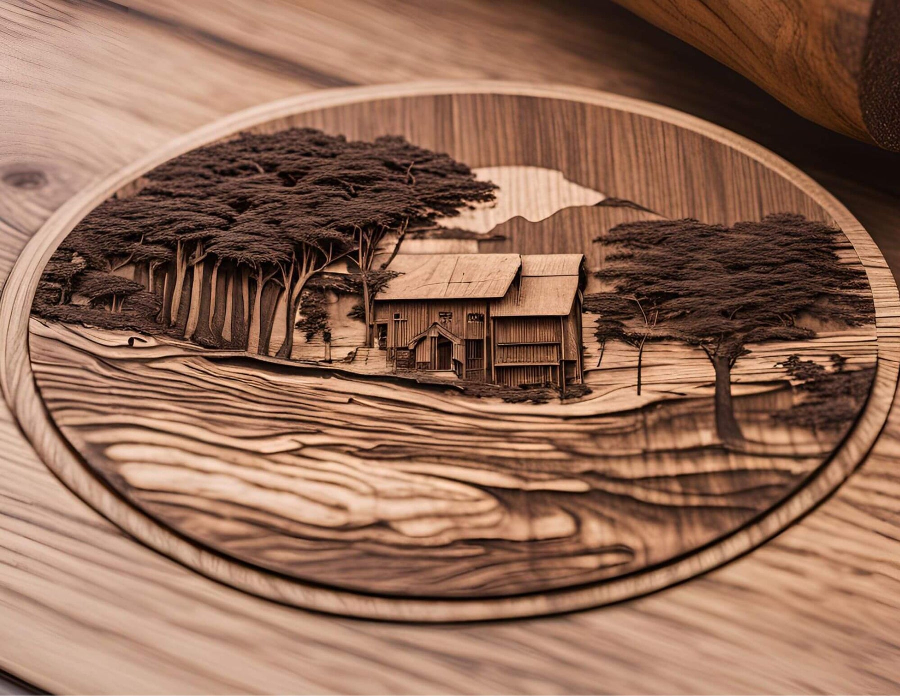 Intricate design engraved on wood