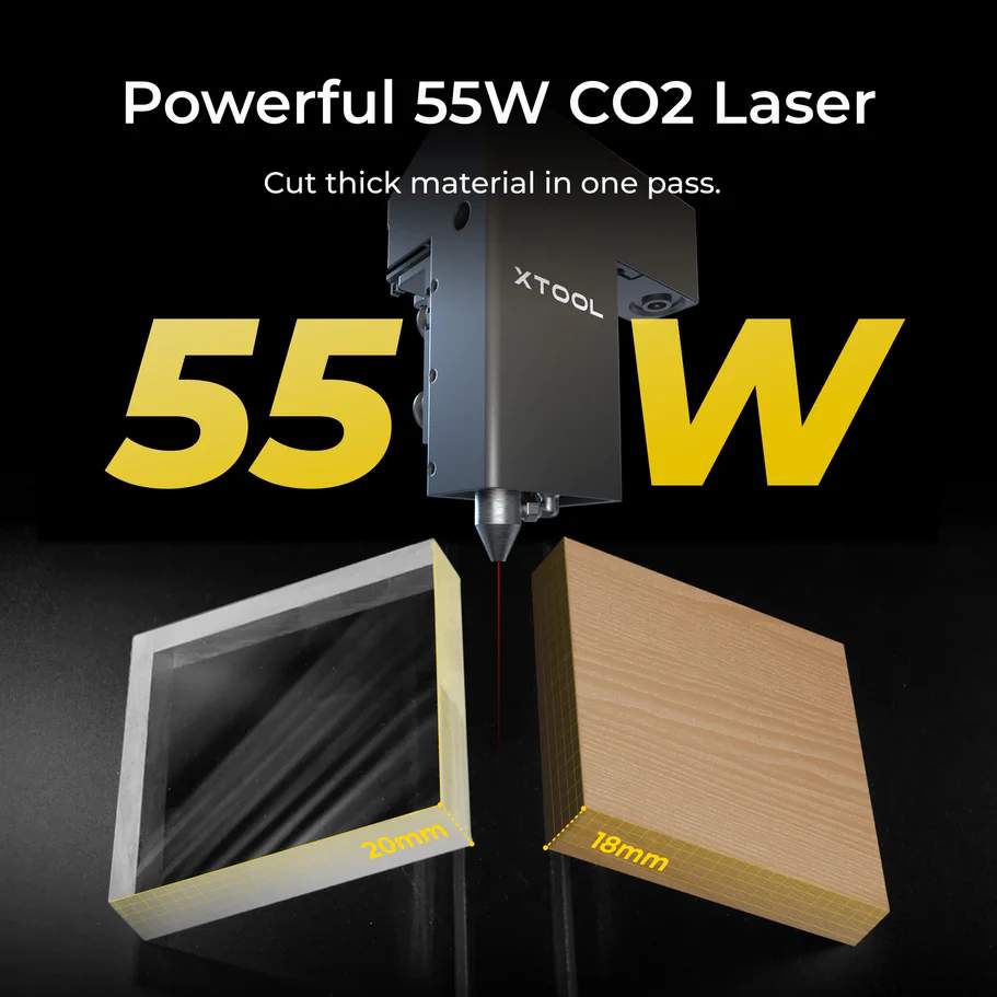 xTool P2S 55W Desktop CO2 Laser Cutter and Engraver Power