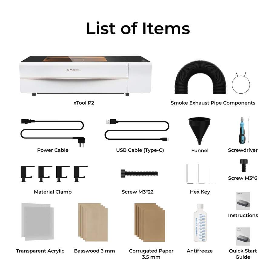 xTool P2S 55W Desktop CO2 Laser Cutter and Engraver Whats Included